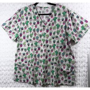 Divine Stretch Size 2X Cactus Succulent Print Gray Pink Green Scrub Too
